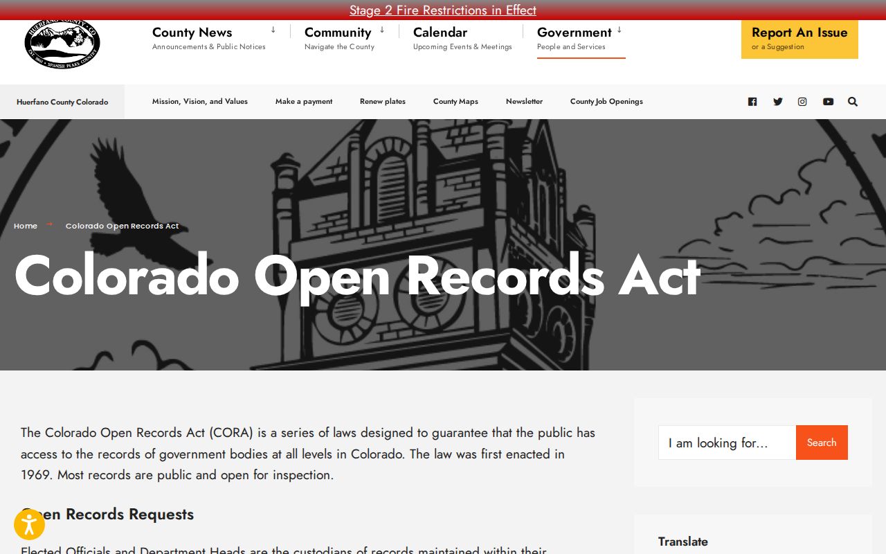 Huerfano County Clerk of Court records CORA request source
