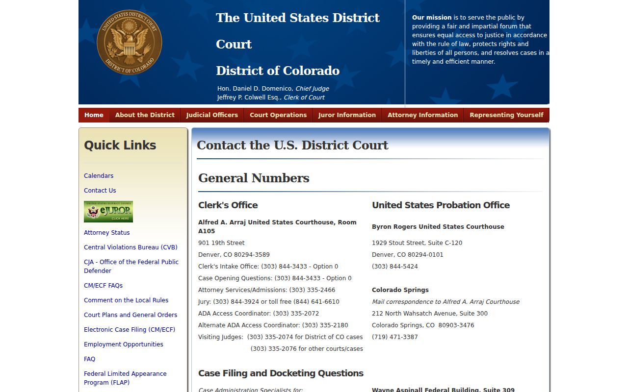 Huerfano County Clerk of Court records federal contact reference