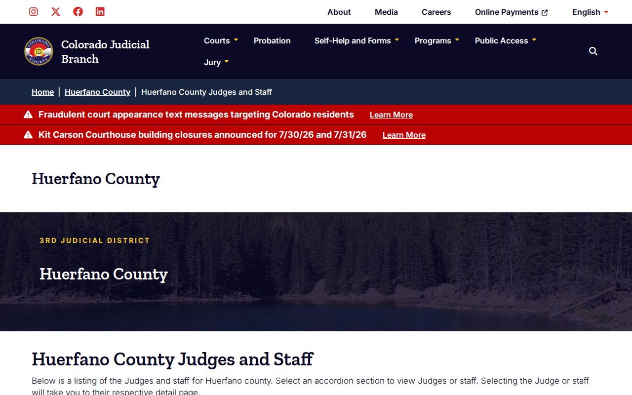 Huerfano County court dockets judges and staff source