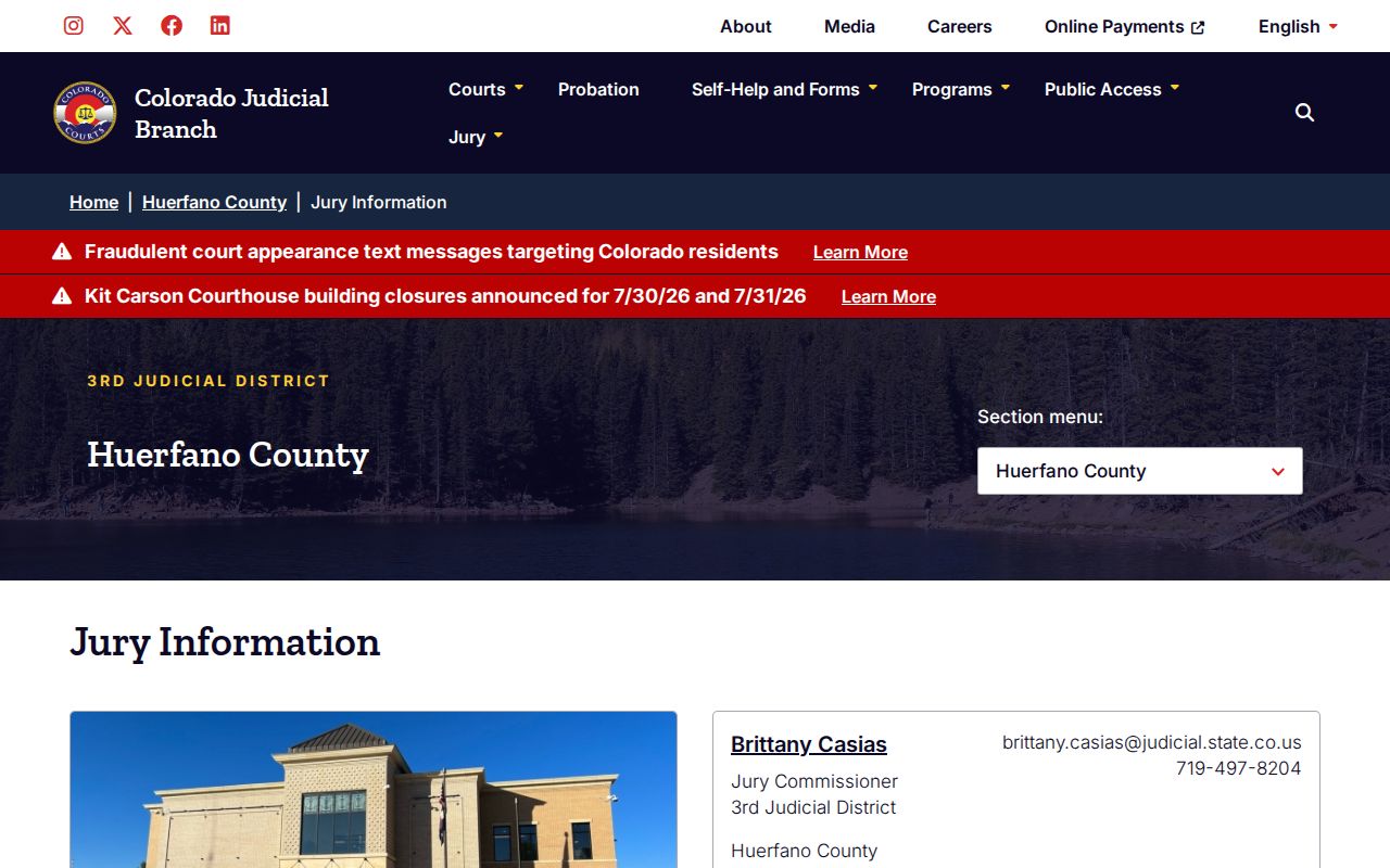 Huerfano County court dockets jury information source
