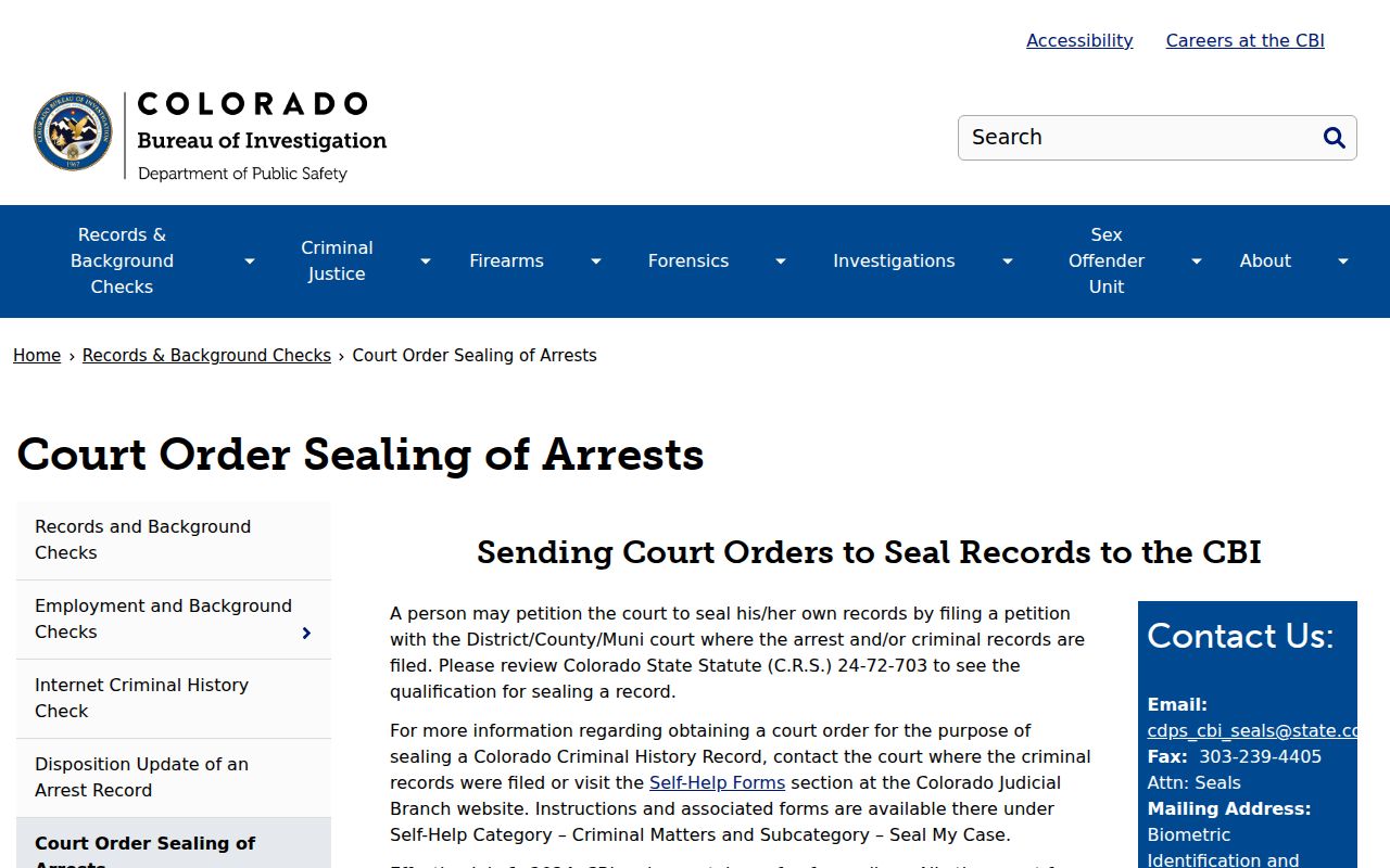 Huerfano County criminal court records CBI sealing guidance