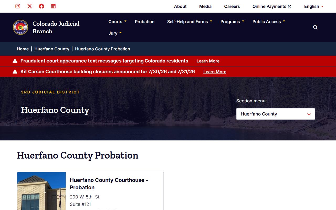 Huerfano County criminal court records probation page