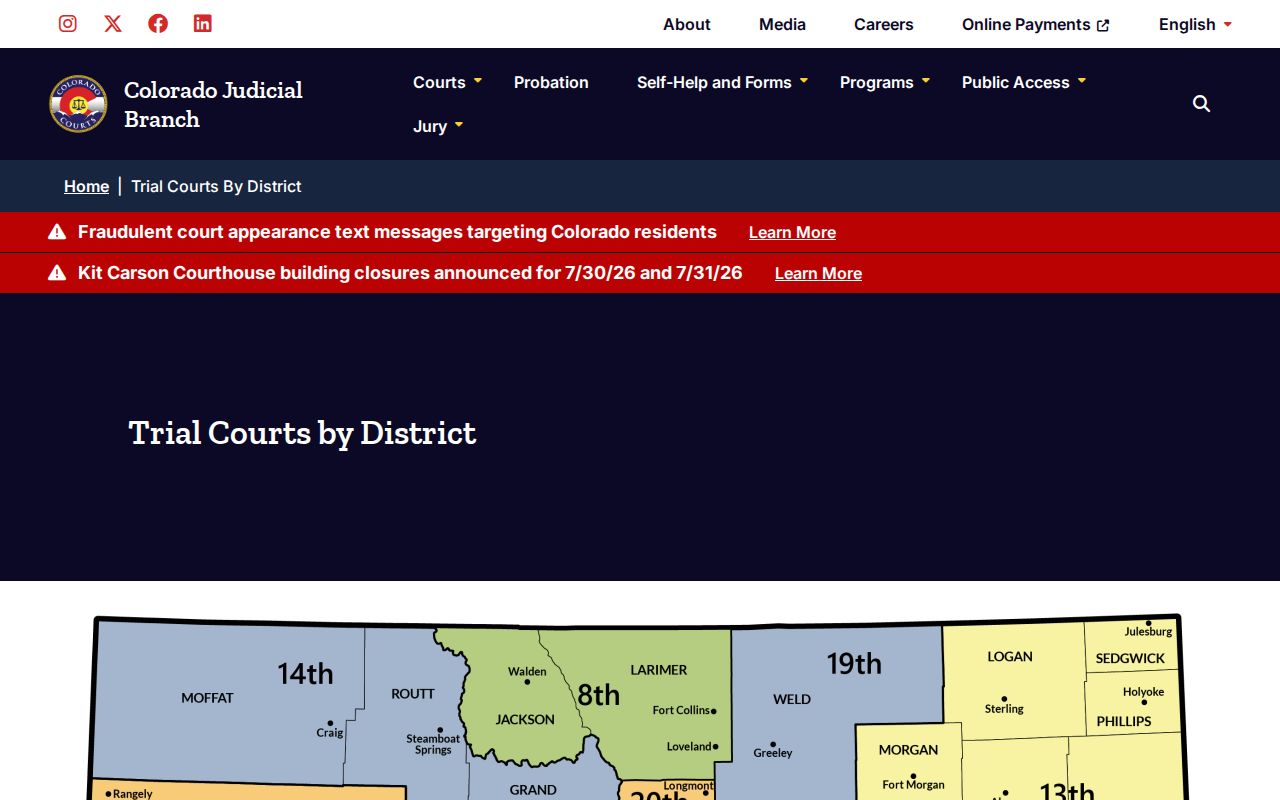 Huerfano County court records Colorado trial courts by district page