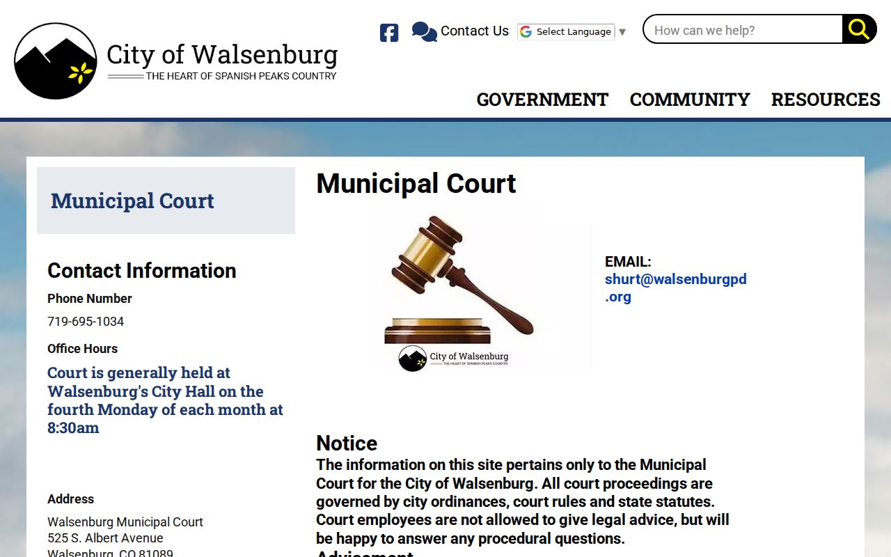 Huerfano County traffic court records Walsenburg Municipal Court