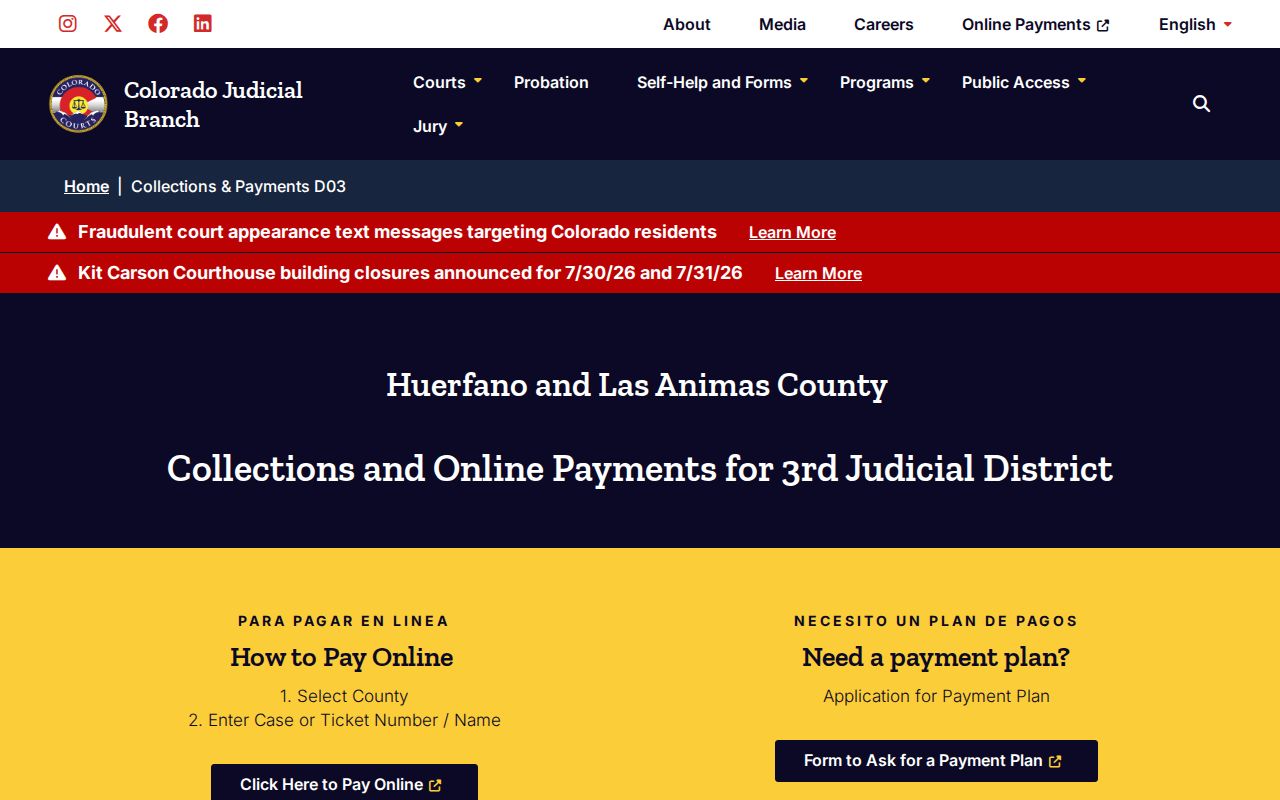 Huerfano County traffic court records 3rd Judicial District collections